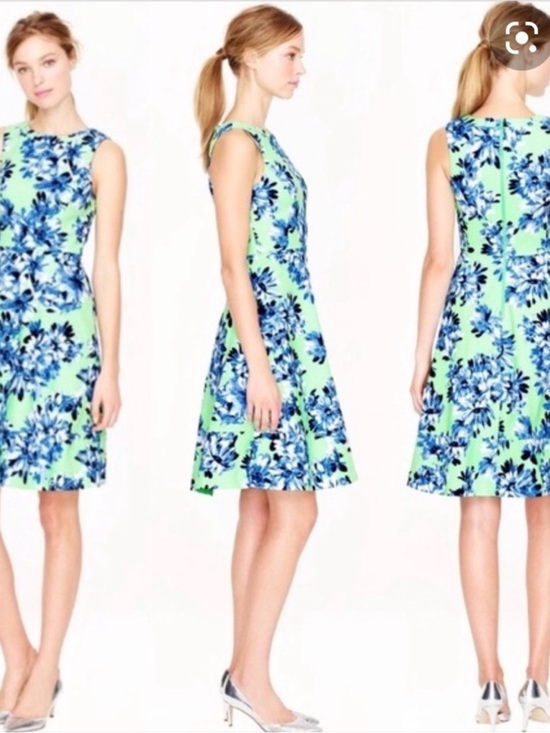 J. Crew Dresses & Skirts - J. Crew green Floral Fit-and-Flare Dress lined pockets size 4 summer zip up